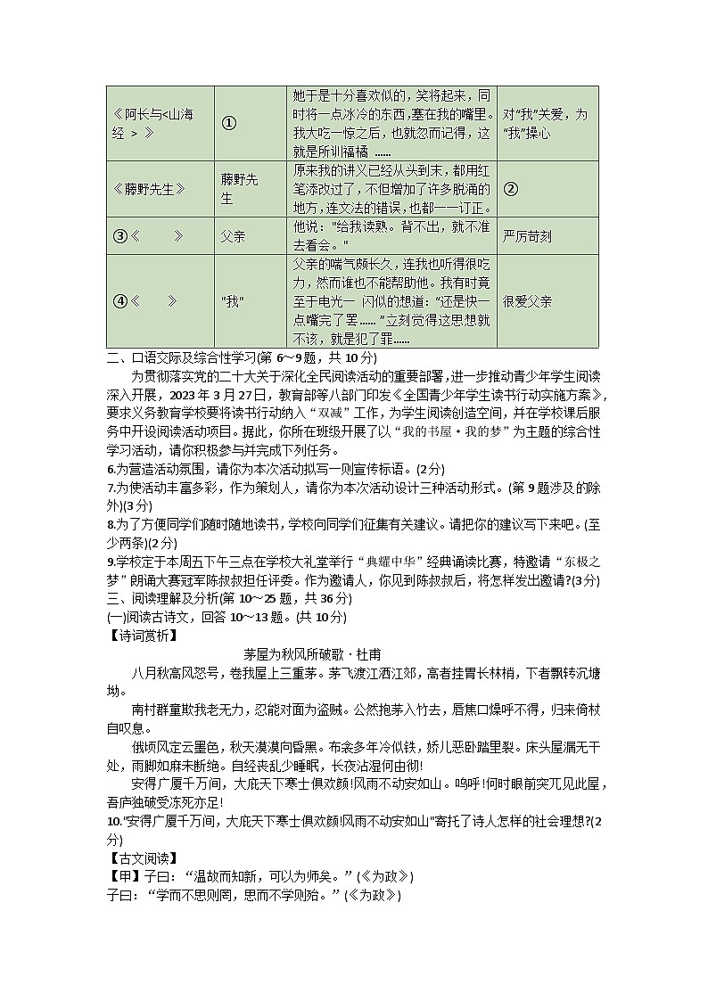 2023年黑龙江省佳木斯市抚远市中考模拟预测语文试题(含答案)02
