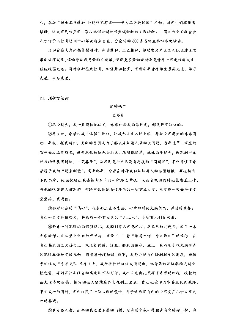 2023年安徽省淮南市大通区中考三模语文试题（含解析）03