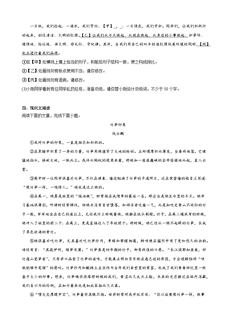 安徽合肥市庐阳区2022-2023学年七年级下学期语文期末综合复习卷02