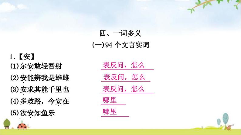 中考语文复习课内文言文知识整合练4 150个文言实词课件第1页