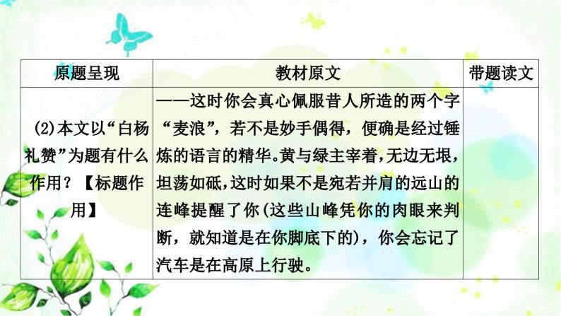 中考语文复习现代文阅读文本2教材抒情散文《白杨礼赞》教学课件07