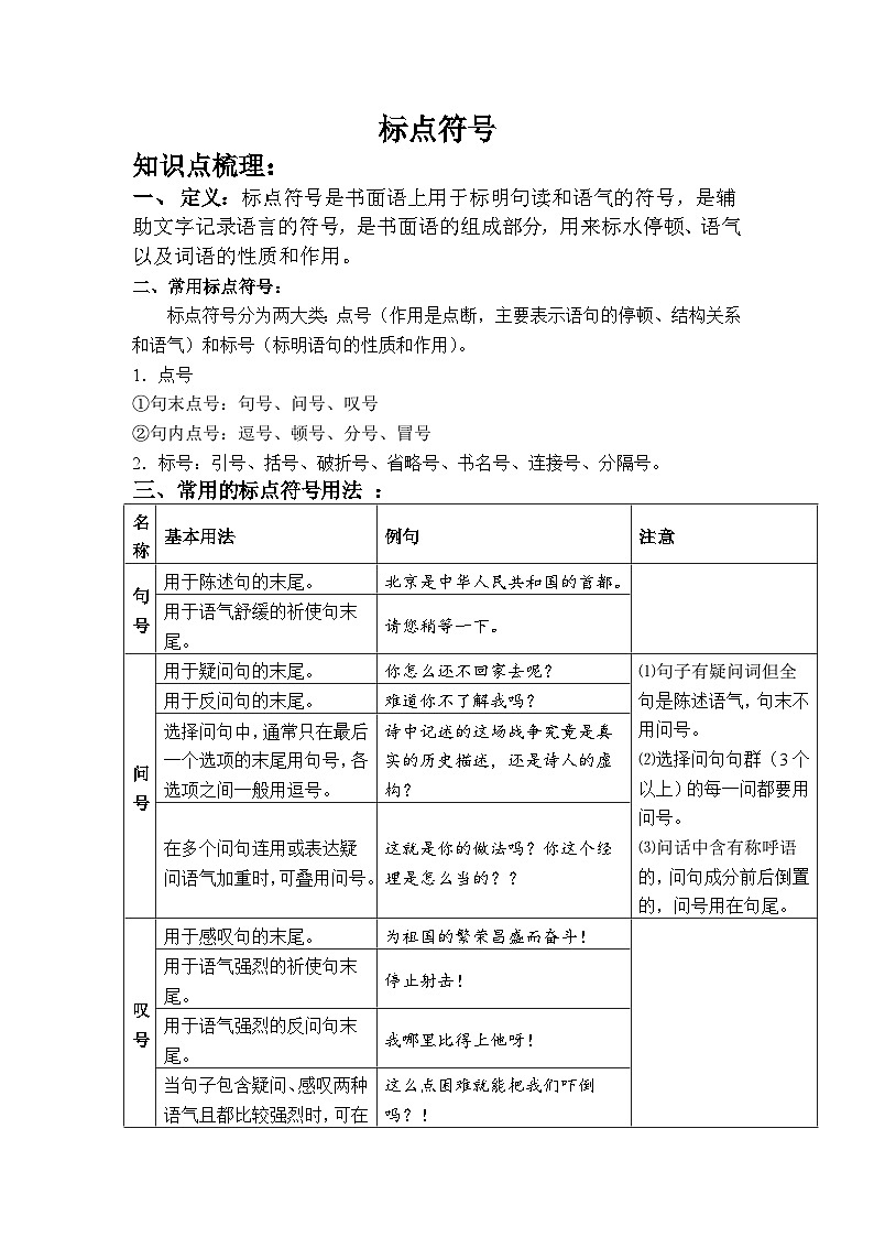 部编版语文七年级上册《标点符号》（无答案）第1页