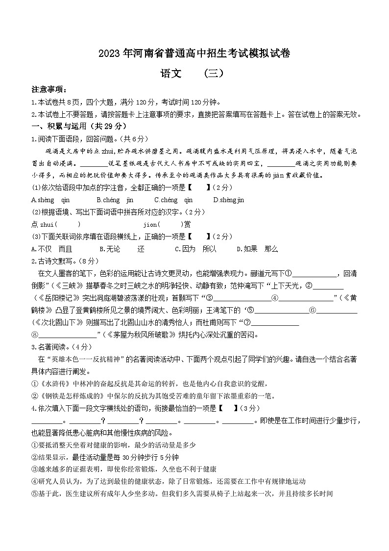 2023年河南省濮阳市台前县中考三模语文试题（含答案）01