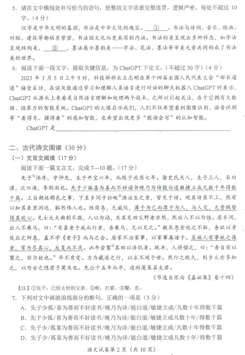 2023年四川省眉山市中考语文中考真题02