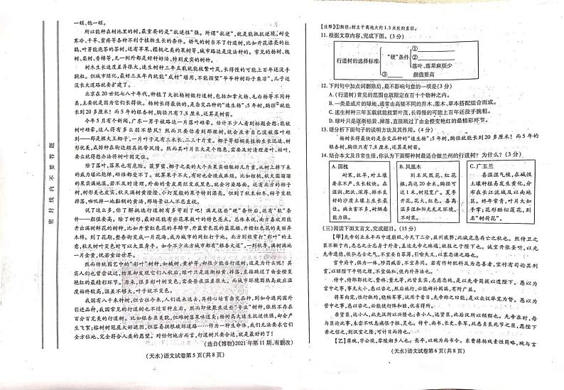 2023年甘肃省天水市中考语文真题03