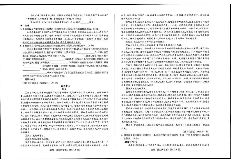 2023年甘肃省白银市会宁县中考语文真题02