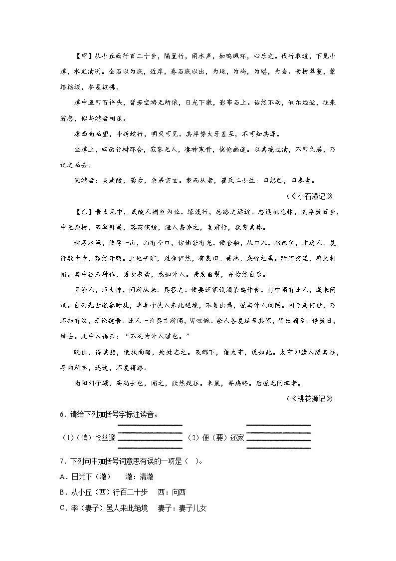 9.桃花源记暑假复习课课练部编版语文八年级下册第2页