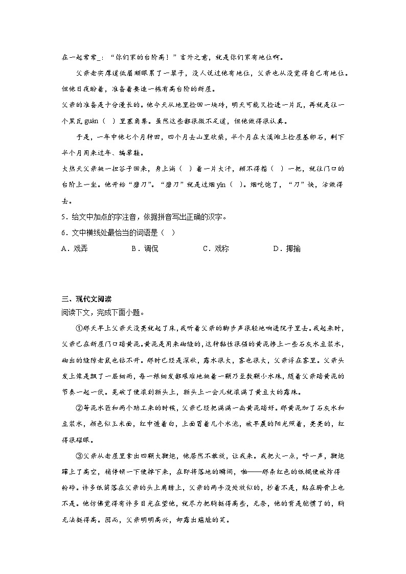 12.台阶暑假复习课课练部编版语文七年级下册02