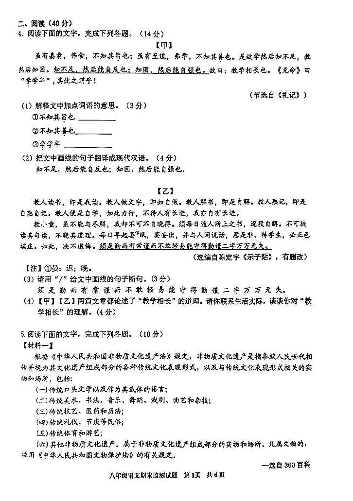 广东省河源市2022-2023学年八年级下学期6月期末语文试题第3页
