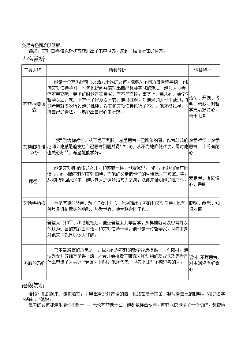 第三单元自主阅读推荐《苏菲的世界》知识点总结部编版语文八年级下册第2页