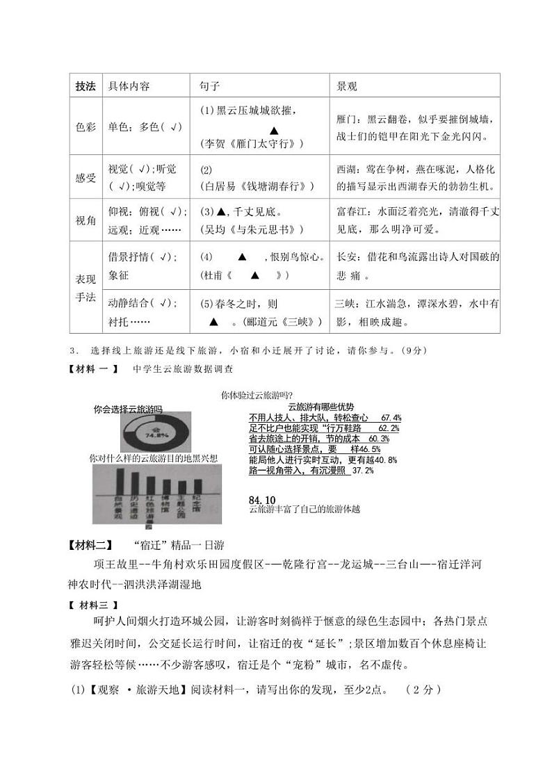 2023年江苏省宿迁市初中毕业暨升学模拟考试（三模）语文试题(含答案)第2页