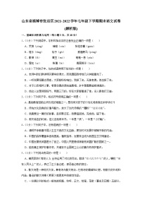 山东省淄博市张店区2021-2022学年七年级下学期期末语文试卷（含答案）
