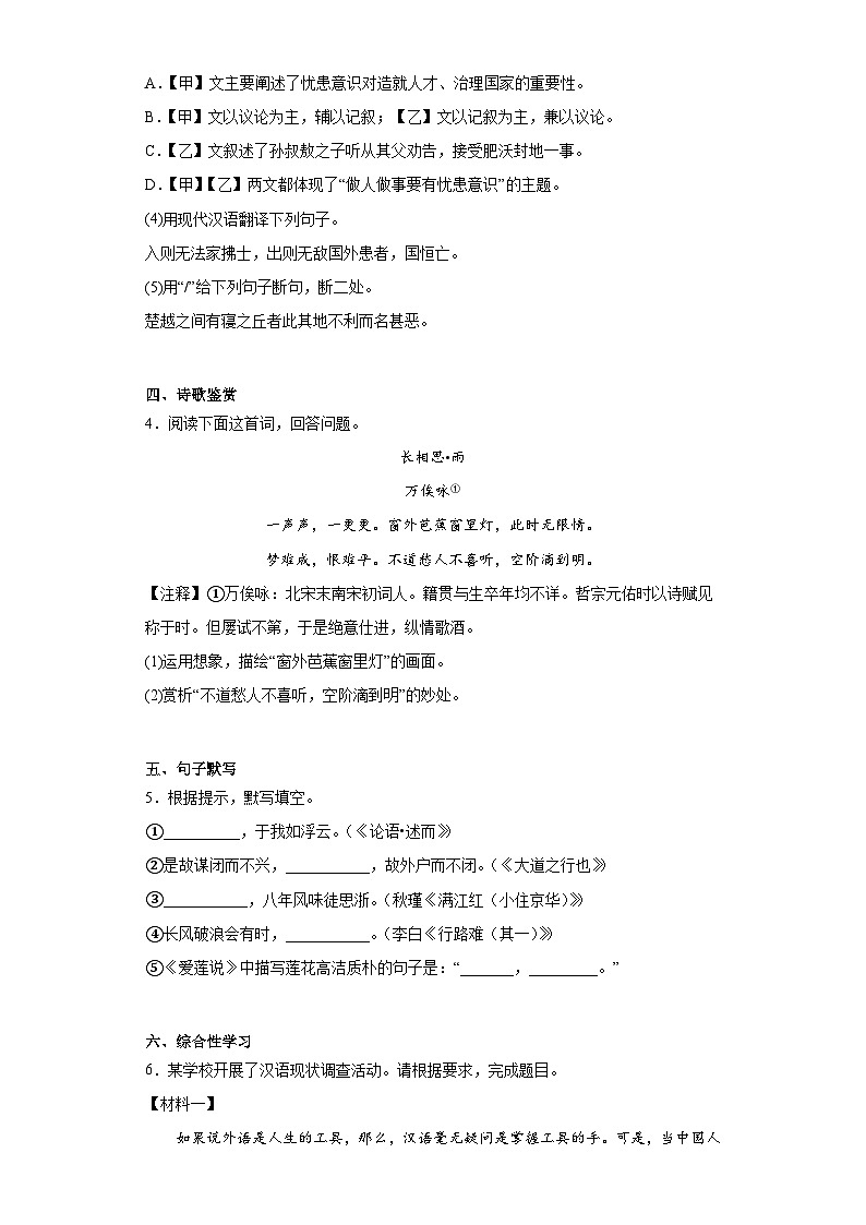 2023年山东省济宁市微山县中考二模语文试题（含解析）03