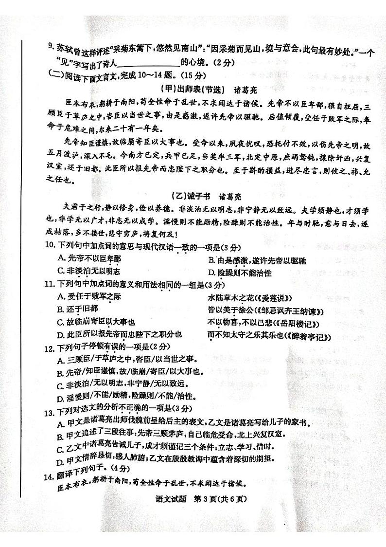 2023年山东省枣庄市中考语文真题03