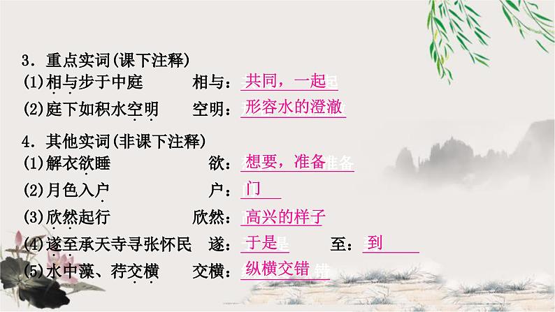 中考语文复习文言文基础储备练记承天寺夜游课件02