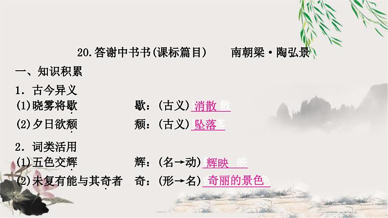中考语文复习文言文基础储备练答谢中书书课件第1页