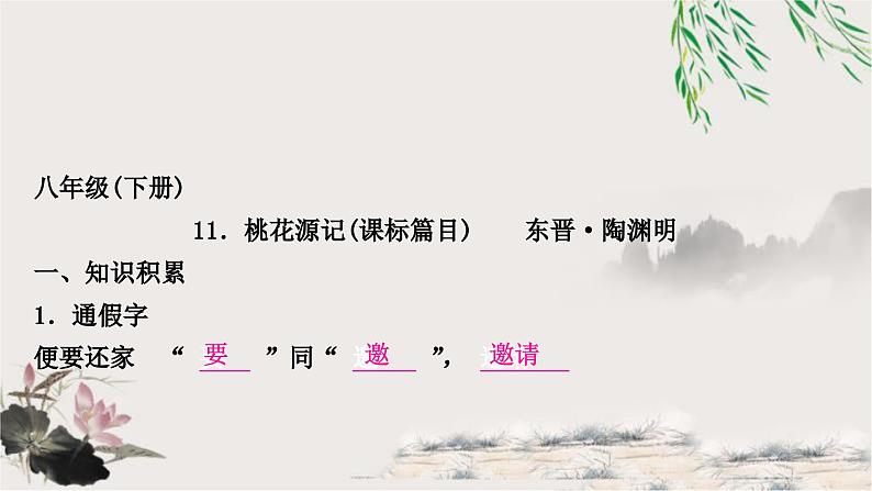 中考语文复习文言文基础储备练桃花源记课件第1页