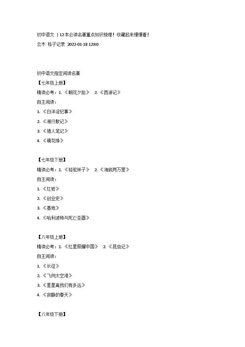 初中语文12本必读名著重点知识梳理第1页