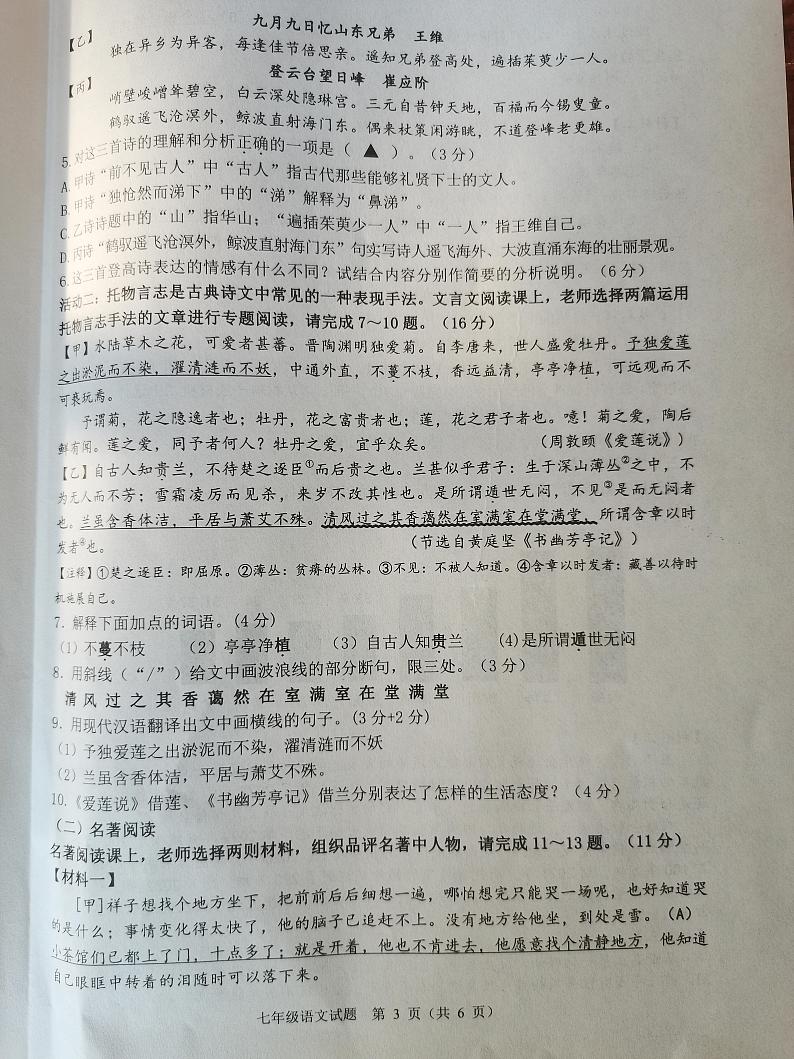 江苏省连云港市灌云县2022-2023学年七年级下学期期末学业质量监测语文试卷03