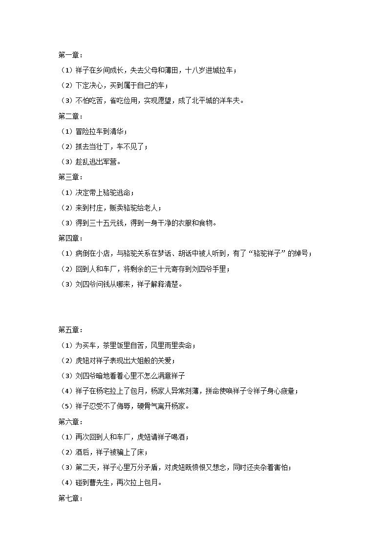 初中语文中考 名著《骆驼祥子》章节概括第1页