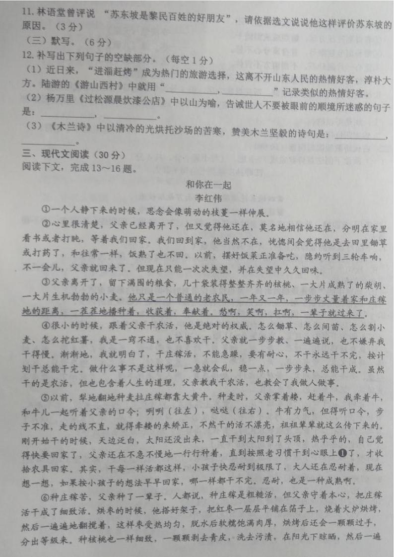 江西省新余市2022-2023学年七年级下学期期末质量检测语文试卷03