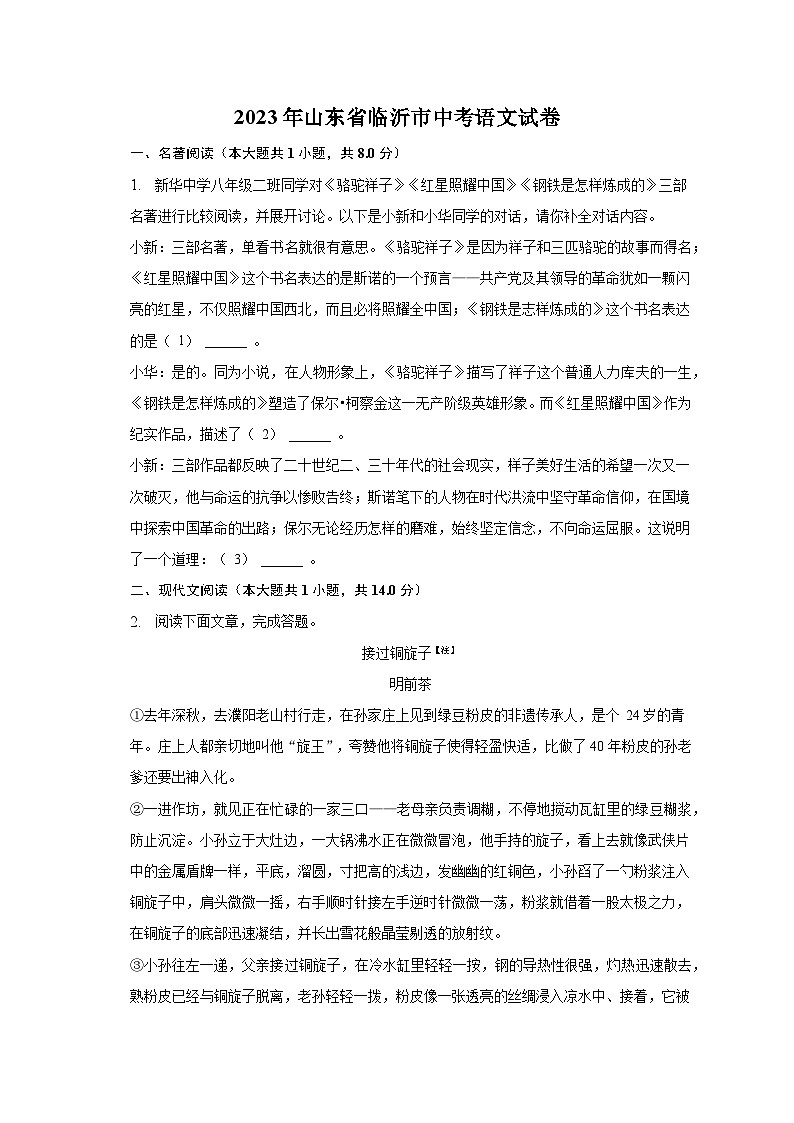 2023年山东省临沂市中考语文试卷（含解析）01