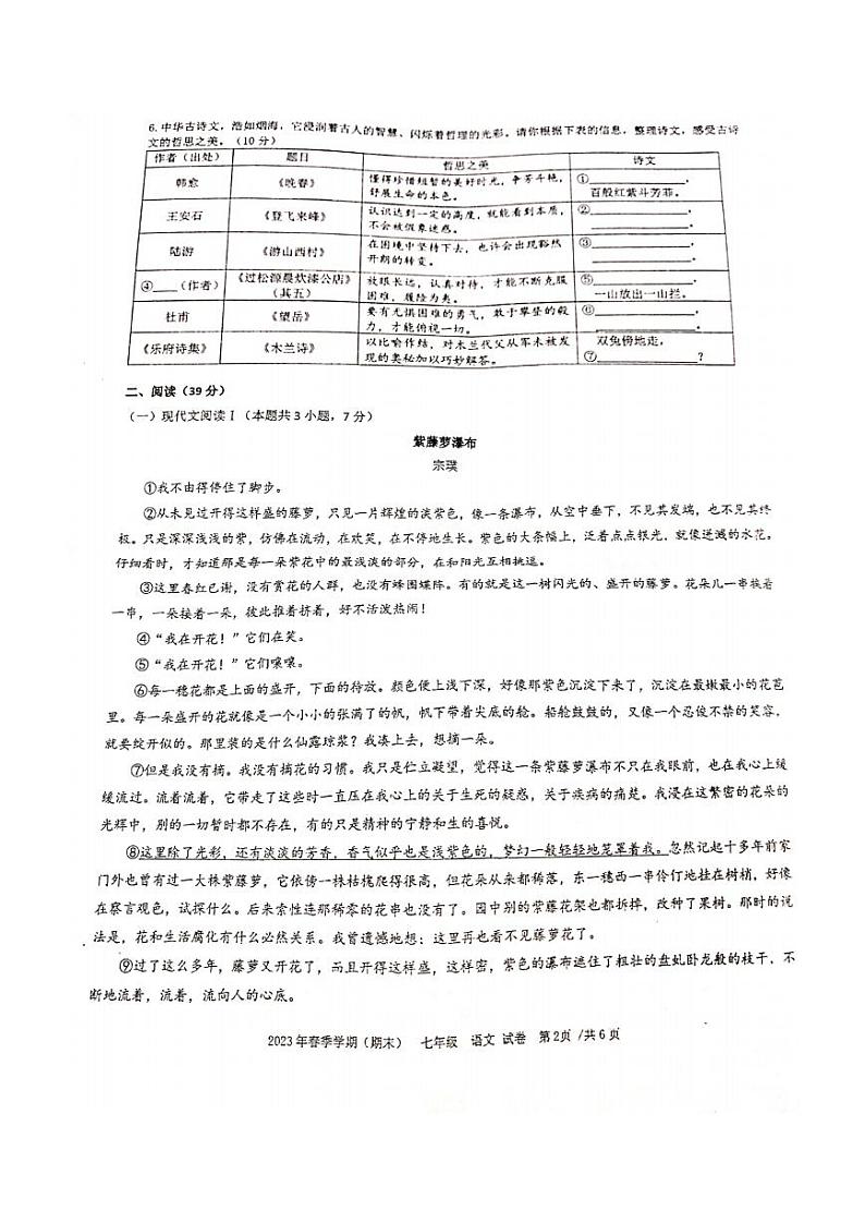 广西南宁市天桃实验学校2022-2023学年七年级下学期语文期末测试卷02