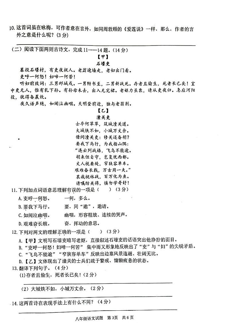山东省枣庄市薛城区枣庄市实验学校2022-2023学年八年级下学期期末监测语文试题第3页