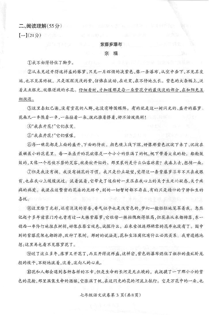 安徽省芜湖市2022-2023学年七年级下学期期末评价语文试卷03