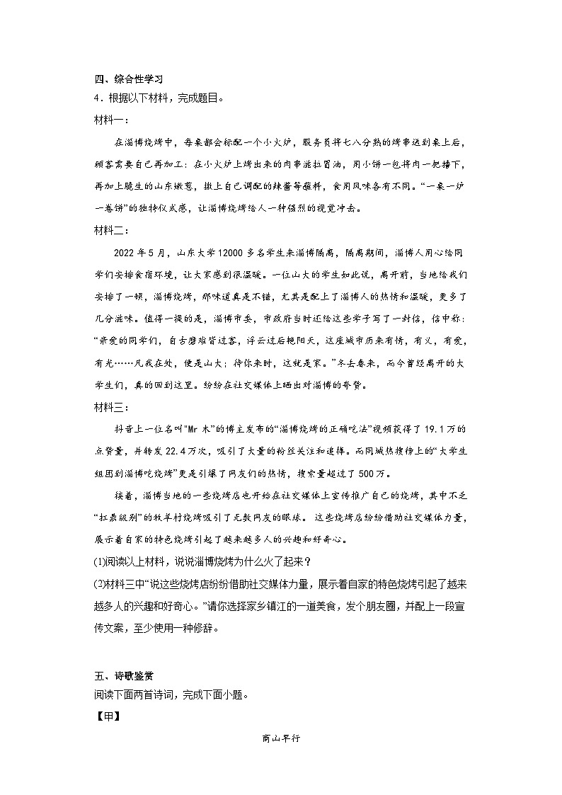 2023年江苏省镇江市润州区中考模拟语文试题（含解析）02