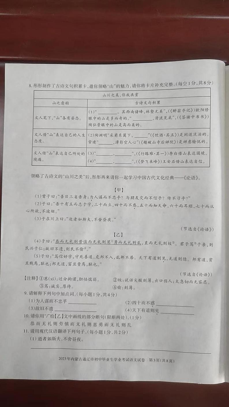 2023年内蒙古通辽市中考语文真题第3页