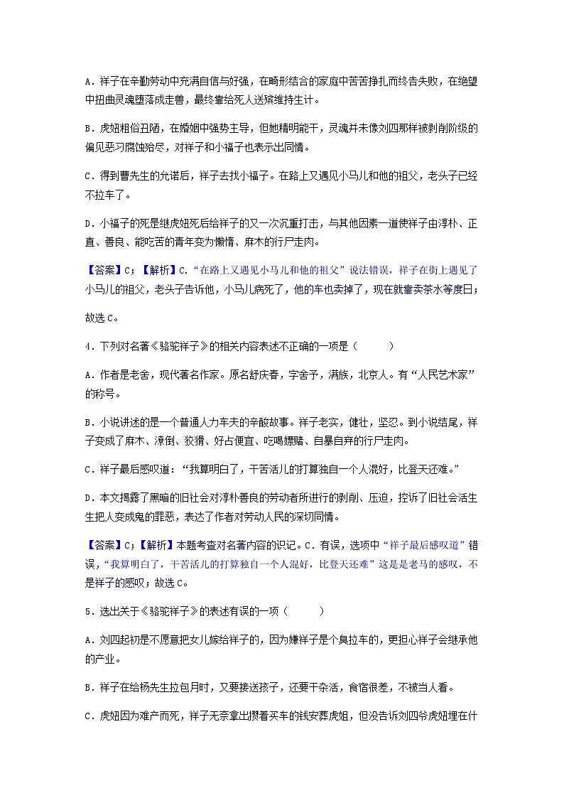 名著阅读期末复习题（《骆驼祥子》《海底两万里》）-2022-2023学年七年级语文下学期期末备考实用高效总复习（部编版）02