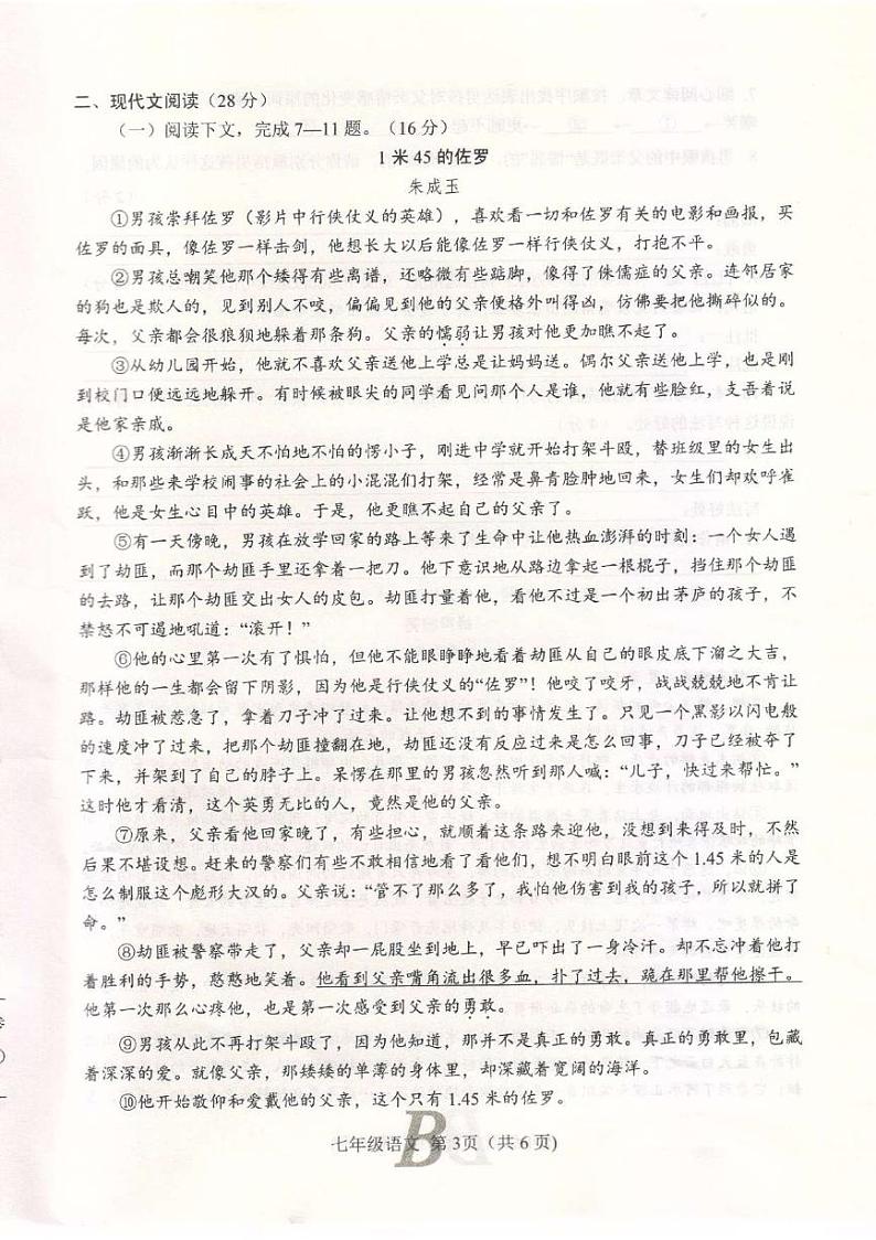 河南省平顶山市宝丰县2022-2023学年七年级下学期6月期末考试语文试题第3页