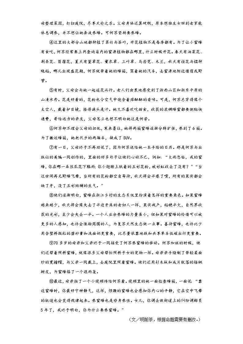 2023年武汉市第六初级中学、上智中学中考模拟语文试题（含解析）03