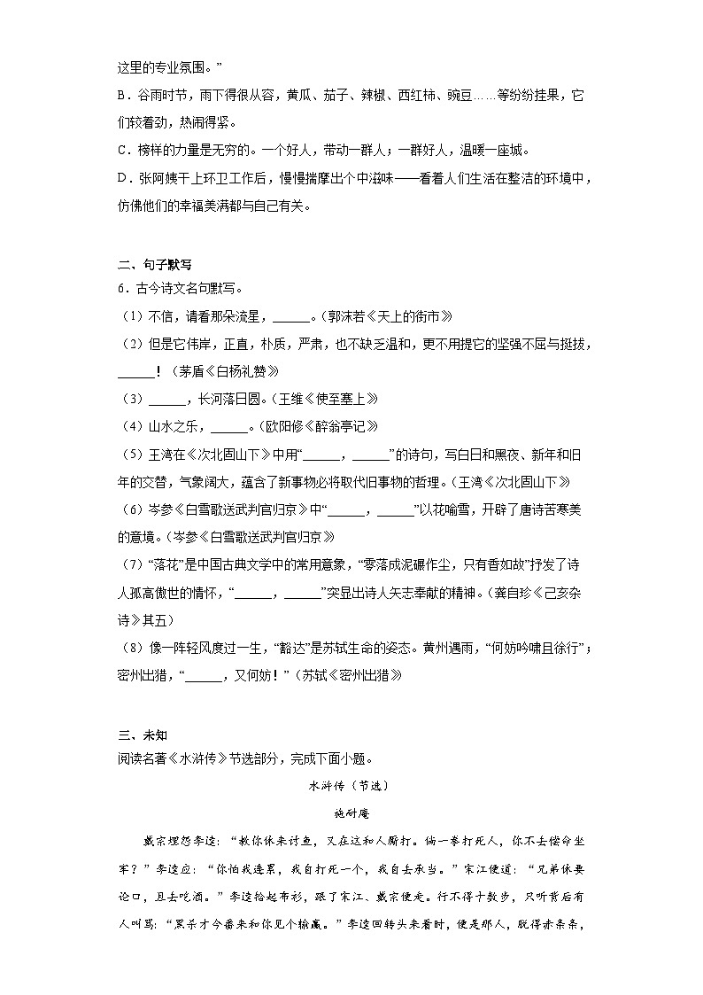 2023年湖北省恩施州市中考语文真题（无答案）02