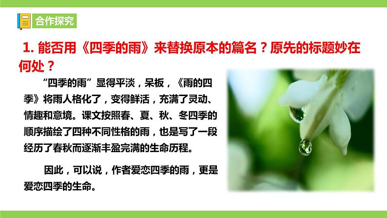 【核心素养】部编版初中语文七年级上册3 ＊《雨的四季》 课件+教案+同步测试+导学案（教师版+学生版，含答案）06