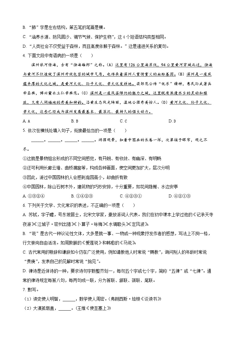 2023年山东省滨州市中考语文真题02