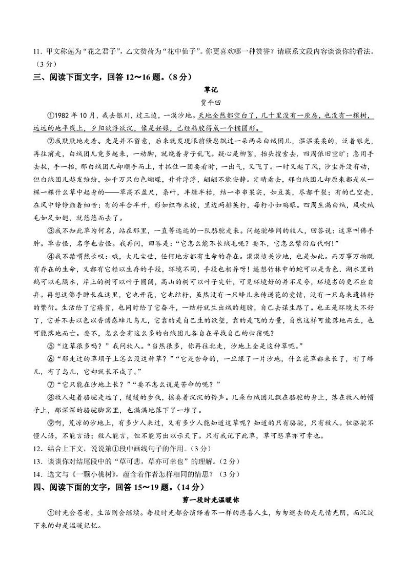 河北省石家庄市藁城区2022-2023学年七年级下学期期末语文试题（含答案）03