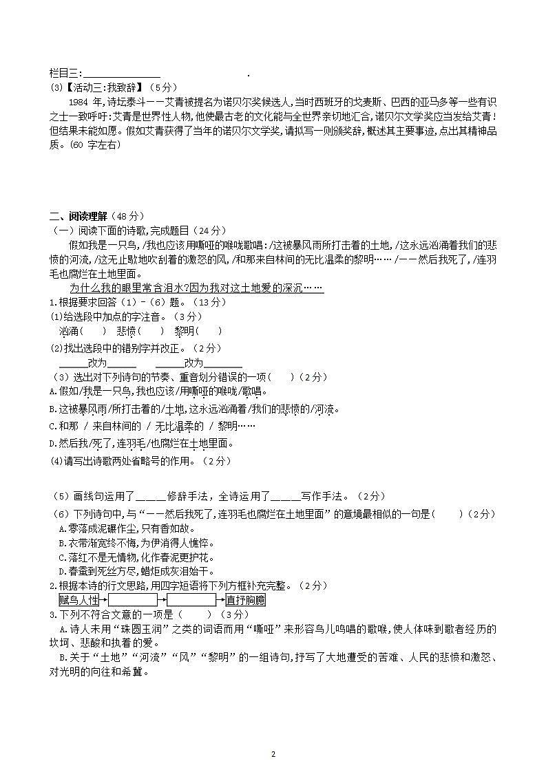 【核心素养】部编版初中语文九年级上册3《我爱这土地》 课件+教案+同步测试（含答案）+导学案（师生版）02