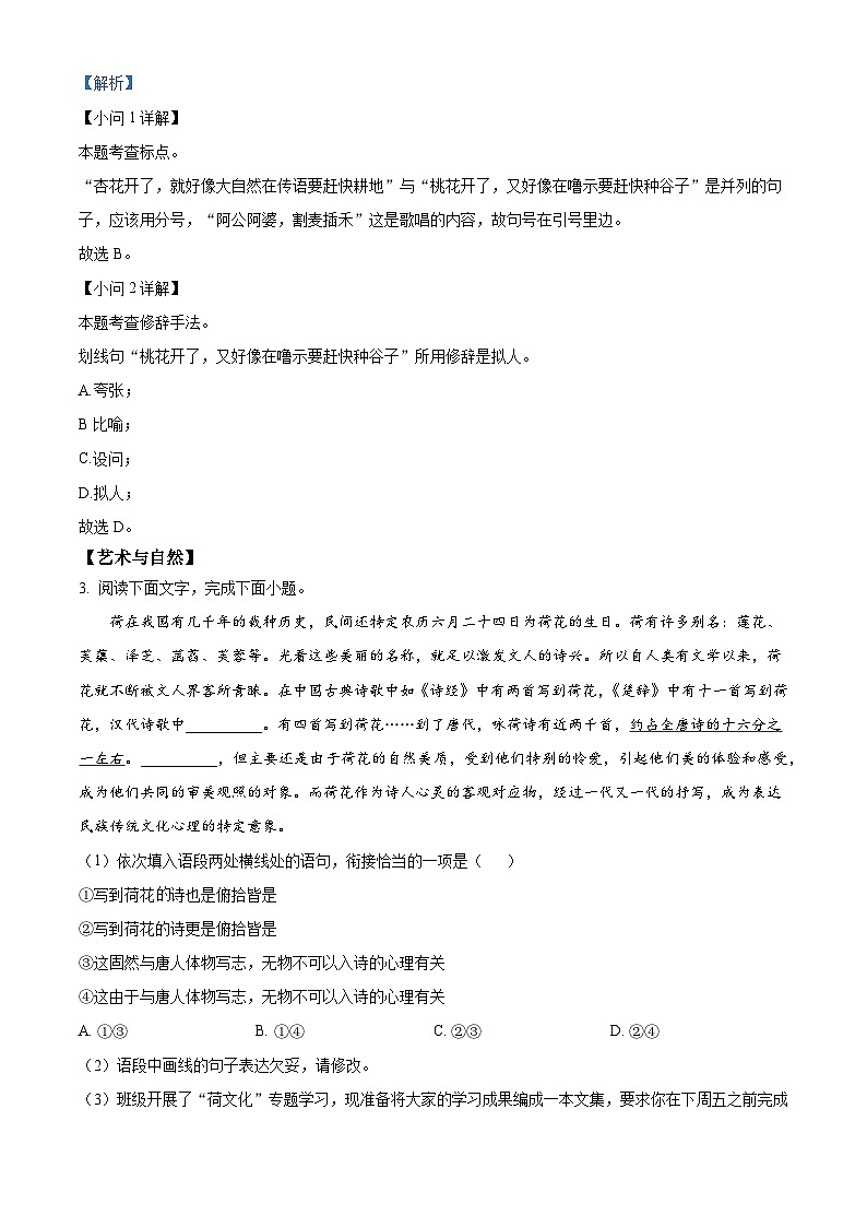 精品解析：2023年甘肃省兰州市中考语文真题（解析版）03