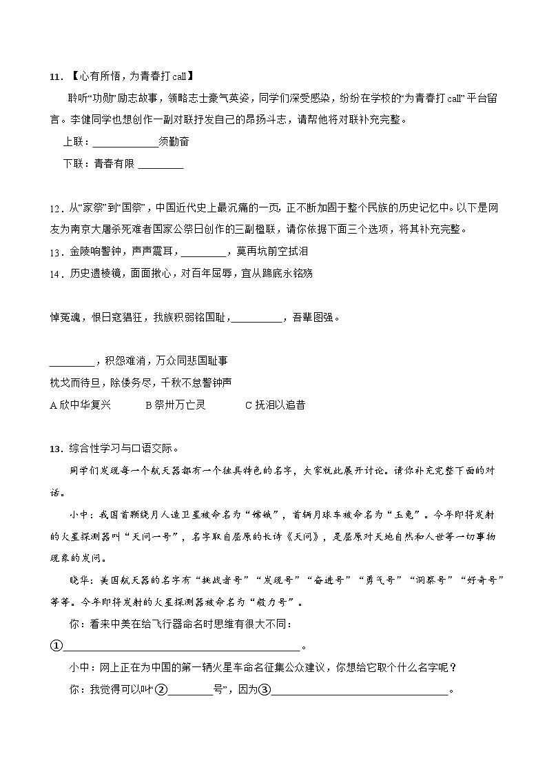 三轮冲刺闯关提优：对联及宣传语、广告语（含解析）-中考语文三轮冲刺知识点+答题注意+真题解析+专项练习第3页