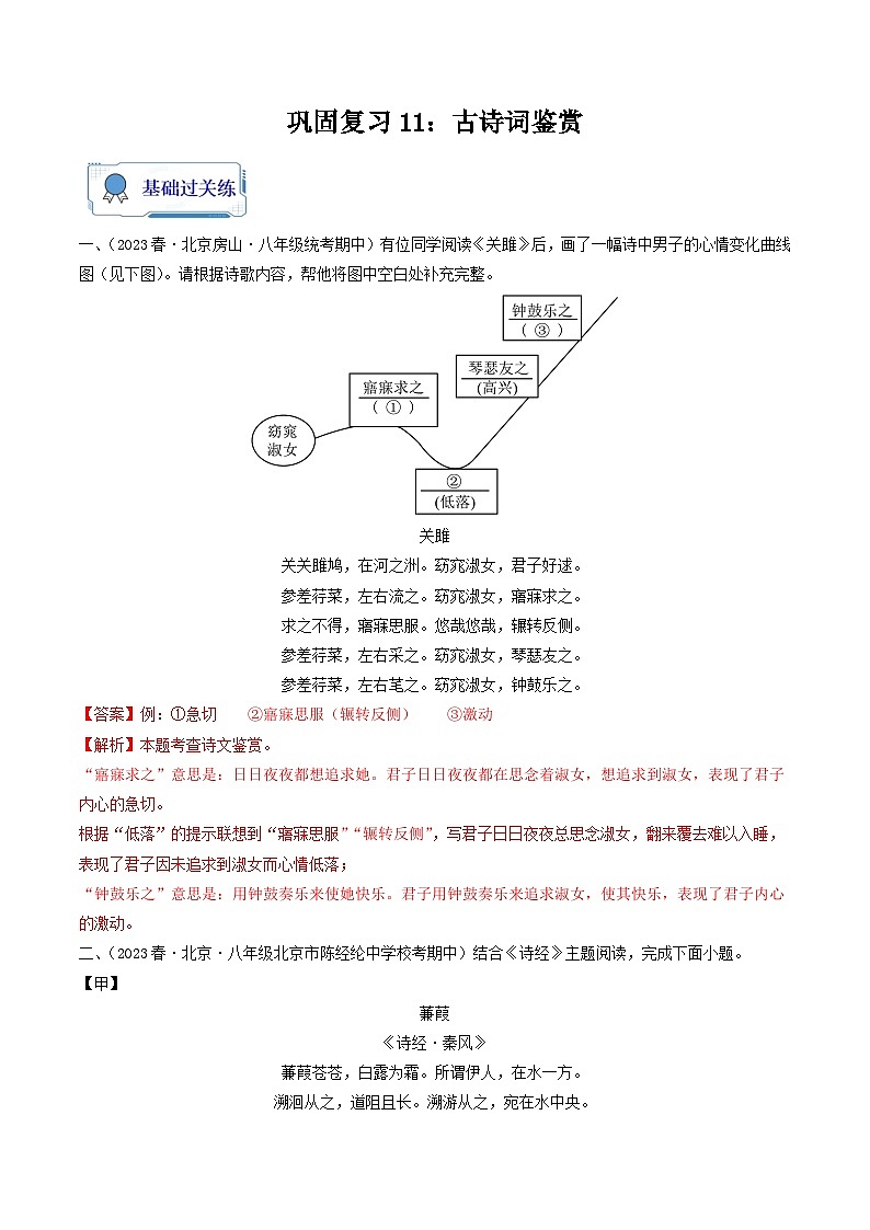 【暑假复习巩固】部编版语文八年级暑假-专题11：古诗词鉴赏-综合练习（解析版）第1页