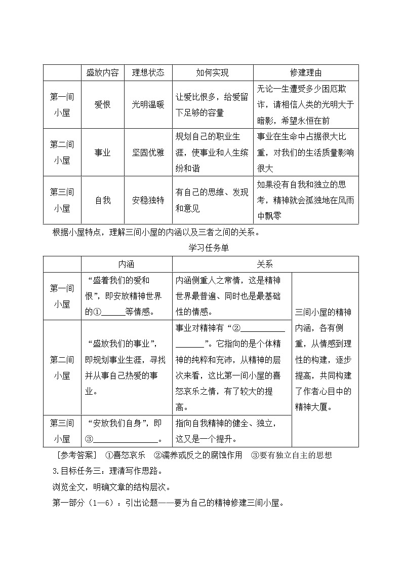 第10课《精神的三间小屋》教学设计  统编版语文九年级上册02