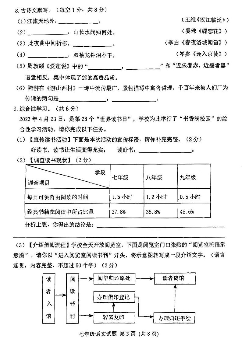 山东省日照市五莲县2022-2023学年七年级下学期期末考试语文试题第3页