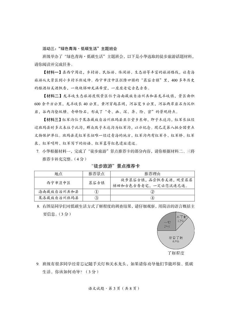 2023年青海省中考语文真题03