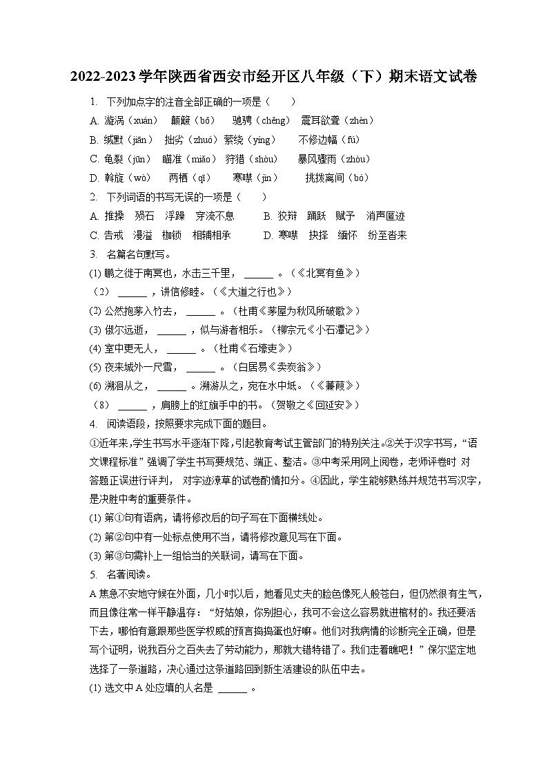 陕西省西安市经开区2022-2023学年八年级下学期期末语文试卷（含答案）01