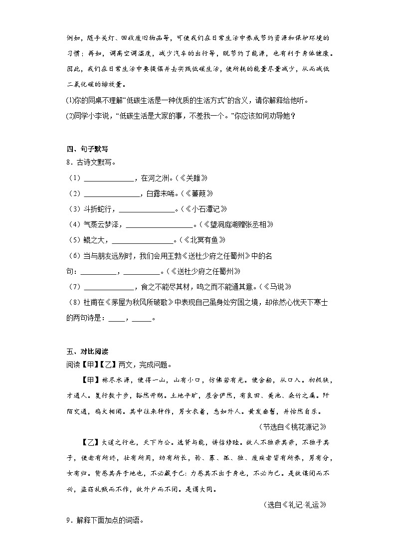 新疆喀什地区2022-2023学年八年级下学期期末语文试题（含答案）03