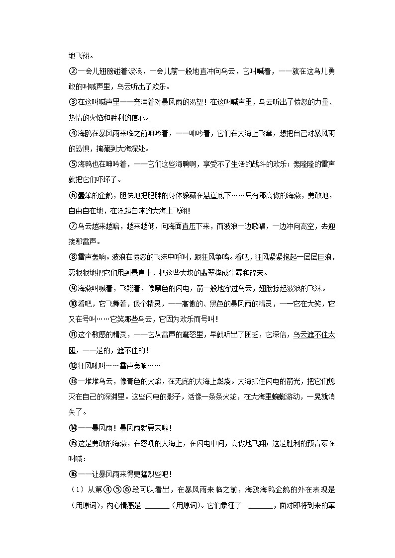 部编版语文九年级下册：4 《海燕》  同步培优练习（含解析）第3页