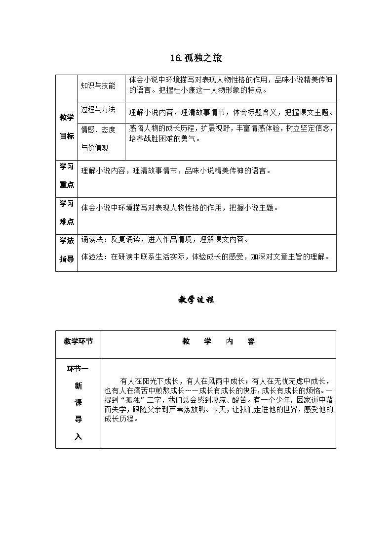 人教部编版语文九上 17.孤独之旅（导学案）01