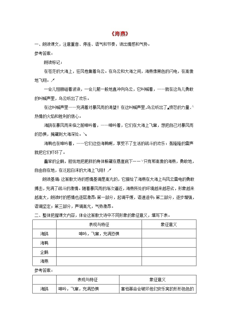 2023九年级语文下册第一单元4海燕课后习题新人教版第1页